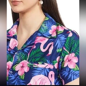 Flamingo Print Blue and Pink Shirt XL
